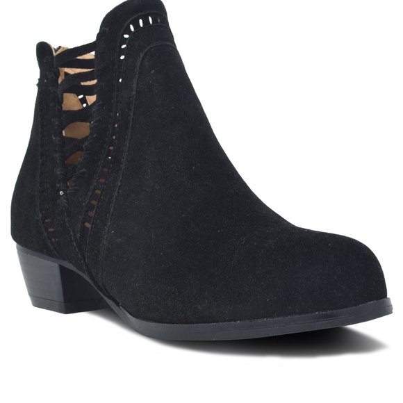 Chase & Chloe Woven Suede Ankle Boots Black - Picture 2 of 3